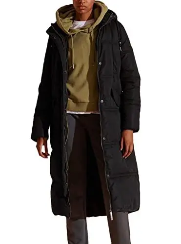 Produktbild: Superdry Damen Steppmantel aus Mikrofaser mit Kapuze Schwarz 42