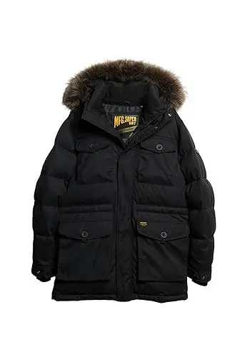 Produktbild: Superdry Herren Chinook Faux FUR Parka A4 – gepolstert, Noir, XXXL