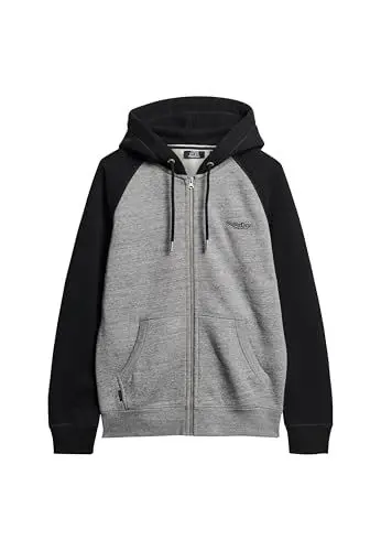 Produktbild: Superdry Herren Essential Baseball Kapuzenjacke Dunkelgrau Fleckig Meliert/Schwarz XXL
