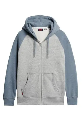 Produktbild: Superdry Herren Essential Baseball Kapuzenjacke Sportlich Grau Meliert/Blaugrau Blau Meliert XL