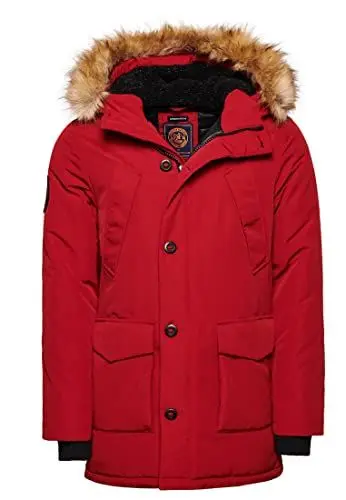 Produktbild: Superdry Herren Everest Parka mit Kapuze und Kunstfellbesatz Tiefrot M