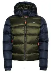 Produktbild: Superdry Herren Hood Colour Block Sport Puffer Jacke, Marineblau (Eclipse Navy/Dark Moss), Small