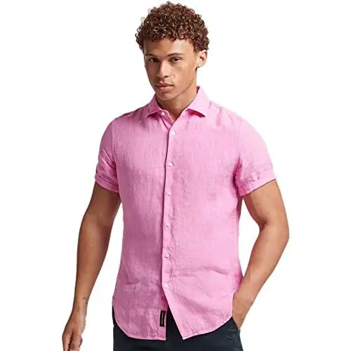 Produktbild: Superdry Herren Studios Casual Linen S/S Shirt Kapuzenpullover, rosa (Fuchsia Pink), M