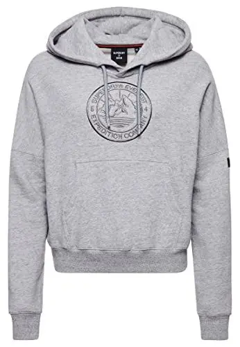 Produktbild: Superdry Womens Expedition Graphic Crop Hood Hooded Sweatshirt, Grey Slub Grindle, X-Small