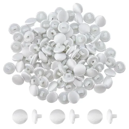 Produktbild: SUPERFINDINGS 100 Stück Silberne Satinstoffknöpfe Über 1cm Stoffknopf Pilzstoff Stoffbezogene Knöpfe Mit Kunststoffschaft Smokingknöpfe Runde Knöpfe Für Hochzeitskleider Anzüge DIY Nähen