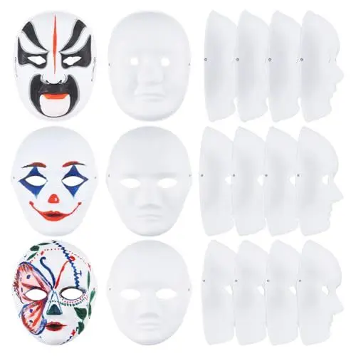 Produktbild: SUPERFINDINGS 12 Stück 3 Stile Weiße Bastelmasken Einfache Pappmaché Maske Blanko Bemalbare Maske DIY Vollmasken Für Cosplay Halloween Maskerade Partys Kunst Im Klassenzimmer