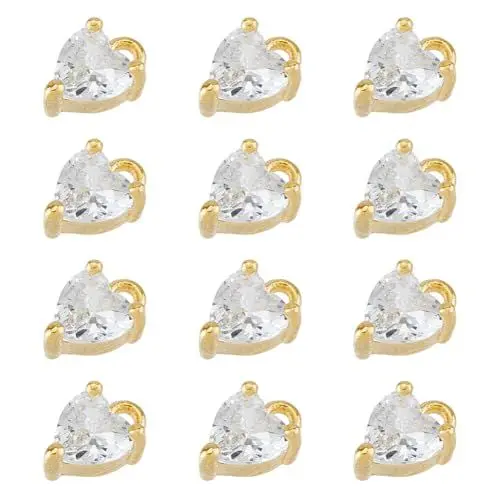 Produktbild: SUPERFINDINGS 12 Stück Messing Mikro Pave Cubic Zirkonia Anhänger Vergoldetes Herz Strass Anhänger Für Choker Winzige Dangle Halskette Armband Schmuck Bohrung: 2.5mm