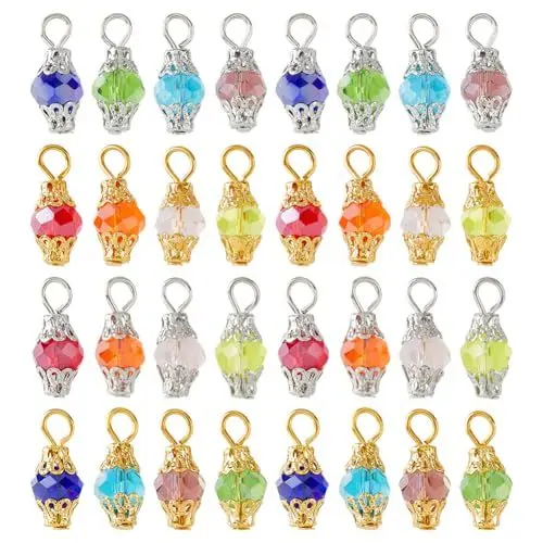 Produktbild: SUPERFINDINGS 160 Stück 16 Farben Glasperlen Anhänger Kristall Anhänger Mit Eisenösen Für DIY Schmuck Halskette Armband Anhänger Ohrring Schlüsselanhänger Herstellung