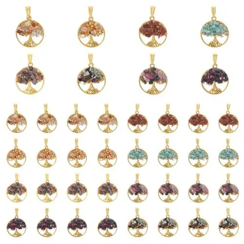 Produktbild: SUPERFINDINGS 1 Stück 2 Farben Baum Des Lebens Anhänger Charms Chakra Edelstein Charms Europäische Anhänger Charms Kristall Glücksanhänger Flacher Runder Baum Charme Für Schmuckherstellung