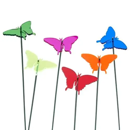 Produktbild: SUPERFINDINGS 24 Stück 6 Farben Gartenstecker Dekor 9.8 Zoll Bunter Schmetterlingsstecker Mit 24 Stück Metallstange Rasen Schmetterling Garten Ornament Kunststecker Garten Pflanzen Blumenstiel