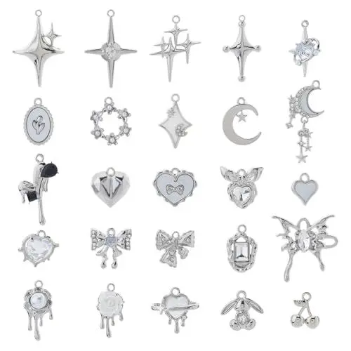 Produktbild: SUPERFINDINGS 25 STK.Großhandelspakete Schmuckherstellung Silbercharms Legierung Gothic Charms Silberne Herzanhänger Metallbogen Anhänger Für Bastelarbeiten DIY Bastelbedarf