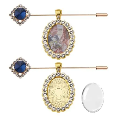 Produktbild: SUPERFINDINGS 2STÜCK Hochzeit Brautstrauß Charms Golden Memorial Foto Charms DIY Pin Brosche Herstellungsset Hochzeit Foto Broschen Bouquet Bilderrahmen Charm Mit Cabochon