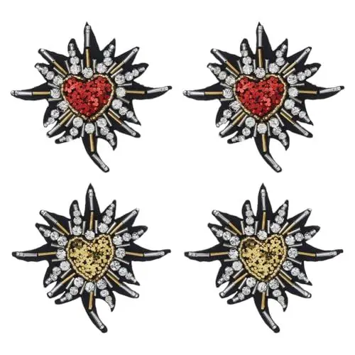 Produktbild: SUPERFINDINGS 2 Farben 4 Stück Herz Strass Perlen Patches Halloween Rot Applikation Handgemachte Kristall Patches Zum Aufnähen Mit Perlen Für Jeans Jacken Scrapbooking Handtasche