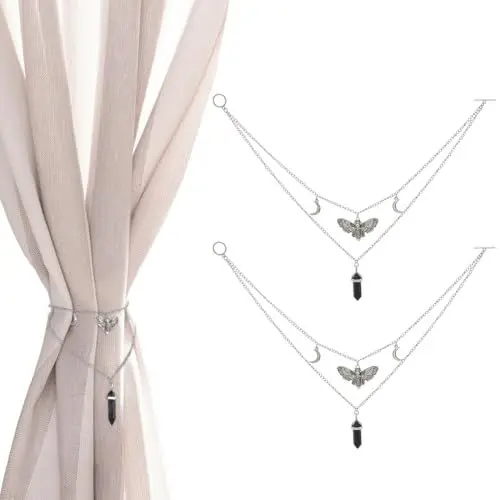 Produktbild: SUPERFINDINGS 2 Packung Dekorative Vorhanghalter Raffhalter Clips Mit Knebelverschlüssen Mondphase Und Natürlichem Obsidian Anhänger Raffhalter Für Fenstervorhänge Zum Zeichnen Im Schlafzimmer