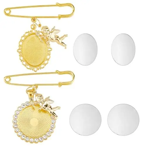 Produktbild: SUPERFINDINGS 2 Sets 2 Style Bouquet Foto Charm Broschen Legierung Brautstrauß Pins Goldene Hochzeit Gedenkbroschen Mit Feenanhänger Anstecknadeln als Erinnerungsgeschenk