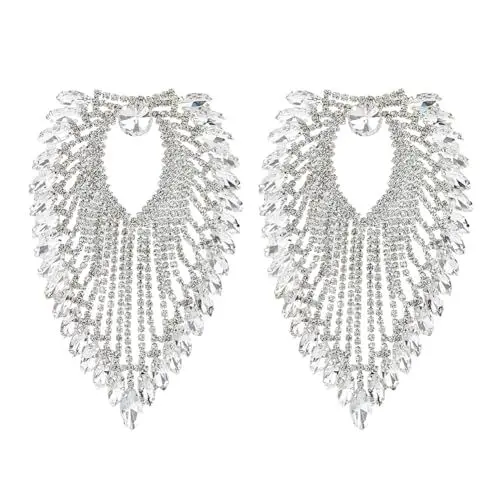 Produktbild: SUPERFINDINGS 2 Stück Strass Quasten Schulterapplikation Kristall Fransen Schulterklappe Schulter Schmuck Für Frauen Schulterabzeichen Dekor Für Nähen Frauen Kleidung Zubehör 14x9cm