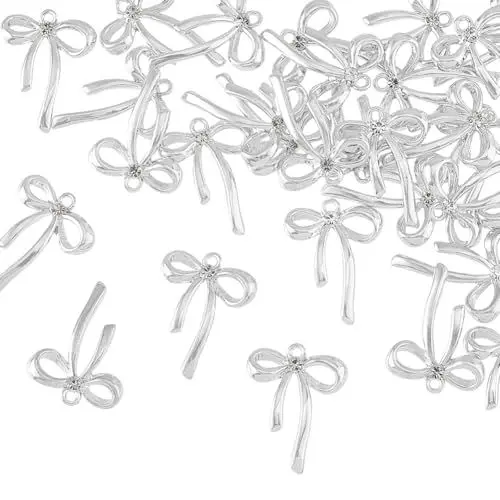 Produktbild: SUPERFINDINGS 30 Stück Silber Schleifenanhänger Micro Pave Kristall Zirkonia Anhänger Mit Schlaufe Für Ohrringe Halsketten Hochzeit DIY Schmuckherstellung Strass Großhandels Bulk Set von Ohrringen
