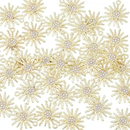 Produktbild: SUPERFINDINGS 30 Stück Sonnenanhänger Aus Legierung Mit Strasssteinen Goldene Himmelsanhänger Anhänger Mit Großem Loch Für Die Herstellung von DIY Halsketten Armbändern Ohrringen Und Schmuck