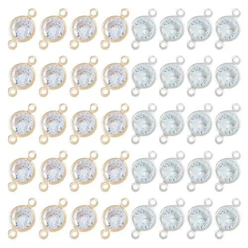 Produktbild: SUPERFINDINGS 40 Stück 2 Farben Zirkonia Glieder Strass Armband Halskette Verbinder Mit Messing Platin Gold Beschläge Kristall Rundverbinder Anhänger Loch: 1mm