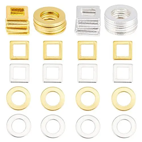 Produktbild: SUPERFINDINGS 40 Stück 2 Stile Premium Metall Stanzscheiben Rohlinge Messing Verbindungsringe Metall Stanzetiketten Flache Runde Quadratische Unterlegscheibe Für Die Herstellung von Halsketten