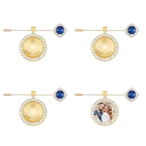 Produktbild: SUPERFINDINGS 4 Set Goldener Gedenkstrauß Foto Charm Hochzeitsstrauß Anstecknadeln Bräutigam/Brautbroschen Legierung Strasssteine Hochzeits Boutonniere Anstecknadel Pullover/Schal Anstecknadel