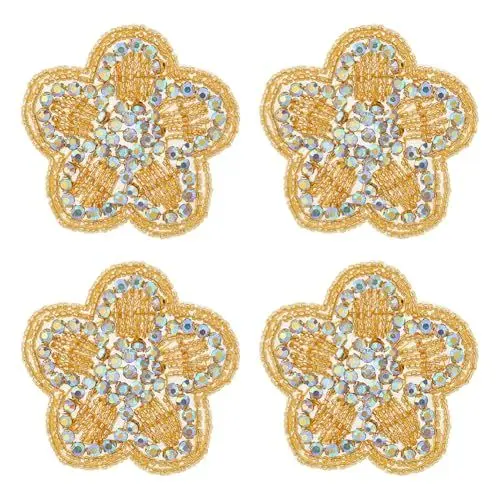 Produktbild: SUPERFINDINGS 4 Stück Goldene Blumig Halloween Herzförmige Dekorative Applikationen Handgemachte Kristall Patches zum Aufnähen für Jeansjacken Scrapbooking Handtasche DIY