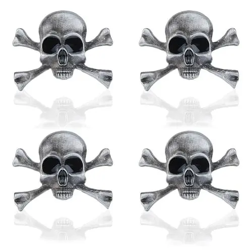 Produktbild: SUPERFINDINGS 4 Stück Gothic Schädel Brosche Punk Stil Skelett Brosche Schädel Und Gekreuzte Knochen Skelett Brosche Legierung Schädel Abzeichen Pin Halloween Kostüm Dekor Für Mantel Kleid Jacke