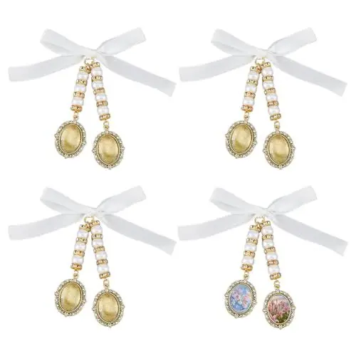 Produktbild: SUPERFINDINGS 4 Stück Hochzeitsstrauß Anhänger Gedenkfoto Anhänger Goldfarbener Ovaler Brautstrauß Foto Anhänger Mit 8 Stück Ovalen Glas Cabochons Für Die Dekoration von Verlobungsfeiern