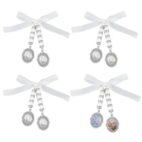 Produktbild: SUPERFINDINGS 4 Stück Hochzeitsstrauß Anhänger Gedenkfoto Anhänger Silberfarbener Ovaler Brautstrauß Foto Anhänger Mit 8 ovalen Glas Cabochons Für Die Dekoration Der Brautparty