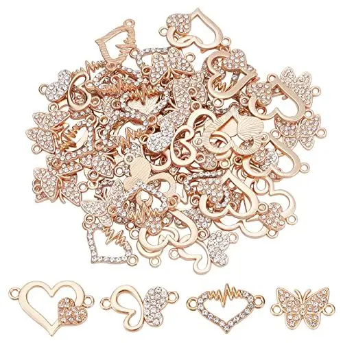 Produktbild: SUPERFINDINGS 64 Stück Legierungsglieder Verbinder Schmetterlingsherz Strass Diamantverbinder Goldener Schmetterling 2 Loch Charm Glieder Zum Basteln von Schmuck