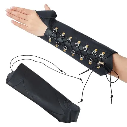 Produktbild: SUPERFINDINGS Armschutz Aus PU Leder Schwarz Verstellbarer Unterarmschutz Für Bogenschießen 33.5cm Armband Kostüm Für Recurve Bogenschießen Jagd