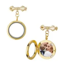 Produktbild: SUPERFINDINGS Foto Medaillon Anhänger Mit Schleife Blumenstrauß Messing Broschen Anstecknadeln Foto Charm Rahmen Mit Anhängern Aus Legierung Goldener Hochzeits Anstecker Blumenstrauß Anhänger