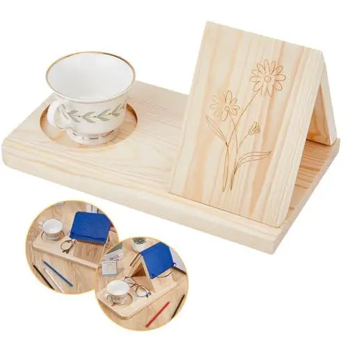 Produktbild: SUPERFINDINGS Holz Buchständer Buchhalter Seitenstütze Dreieck Buchhalter Buchstütze Blumen Holz Desktop Buchständer Buchständer Mit Becherhalter Für Home Office Dekor
