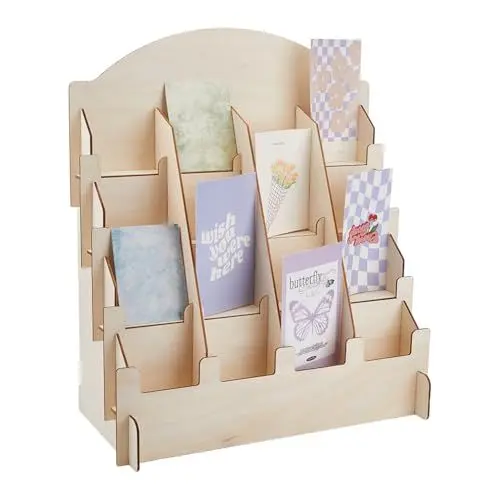 Produktbild: SUPERFINDINGS Holz Display Ständer Präsentationsständer Aus Holz 4 Stöckiger Display Aufsteller Counter Retail Display Rack Postkartenständer Für Postkarten Broschüren Fotos Bilder,37x19.4x35.6cm