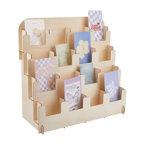 Produktbild: SUPERFINDINGS Holz Display Ständer Präsentationsständer Aus Holz 4 Stöckiger Display Aufsteller Counter Retail Display Rack Postkartenständer Für Postkarten Broschüren Fotos Bilder, 40x20x36cm