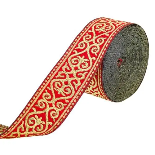 Produktbild: SUPERFINDINGS Jacquard Band 7.66 Meter 3.3 cm Breit Ethnischer Stil Jacquard Bänder Rotes Blumenstickerei Band Blumen Polyester Borten Für DIY Kleidungstaschen Näharbeiten Dekorationen