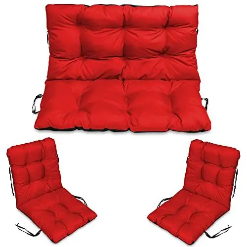 Produktbild: SuperKissen24. Sitzkissen Bankkissen Bankauflage - 120x50 cm und Rückenlehne 120x60 cm mit 2er 48x96 cm Stuhlkissen Set - Outdoor und Indoor - Rot