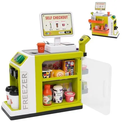 Produktbild: Supermarktkasse für Kinder,Spielkasse Kinder mit Scanner und Spielgeld , Kasse Spielzeug, Spielzeugkasse, Rollenspiel Spielzeug für Jungen Mädchen 3 4 5 Jahren（46 Stück）
