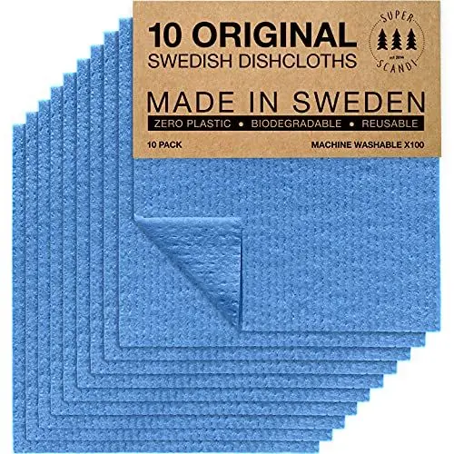 Produktbild: SUPERSCANDI Putzlappen im 10er Pack - 100% Biologisch Abbaubar & Kompostierbar | Wiederverwendbare & Lebensmittelsichere Spültücher Ohne Plastik | Für Jede Oberfläche Geeignete Spüllappen | Blau