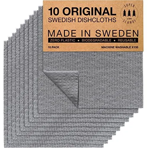 Produktbild: SUPERSCANDI Putzlappen im 10er Pack - 100% Biologisch Abbaubar & Kompostierbar | Wiederverwendbare & Lebensmittelsichere Spültücher Ohne Plastik | Für Jede Oberfläche Geeignete Spüllappen | Grau
