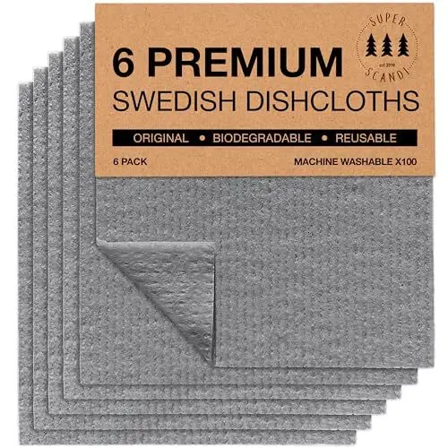 Produktbild: SUPERSCANDI Putzlappen im 6er Pack - 100% Biologisch Abbaubar & Kompostierbar | Wiederverwendbare & Lebensmittelsichere Spültücher Ohne Plastik | Für Jede Oberfläche Geeignete Spüllappen | Grau