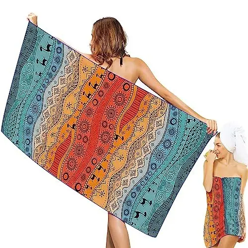 Produktbild: SUPGOMAX Strandtuch Mikrofaser Badehandtuch, 180x80cm Camping Handtücher Schnelltrocknend Strandlaken, Sandfreies Beach Towel Reisehandtuch für Reisen Schwimmen Strand Sport