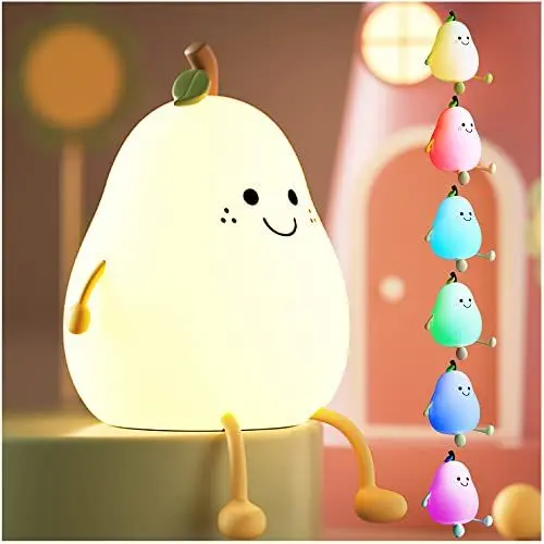 Produktbild: SUPJADE Nachtlicht Kinder Baby Stilllicht Nachtlampe Silikon Nachttischlampe Kinderzimmer Dimmbar Baby LED Nachtleuchte Augenschutz Stilllicht Touch Lampe (1# Pear)