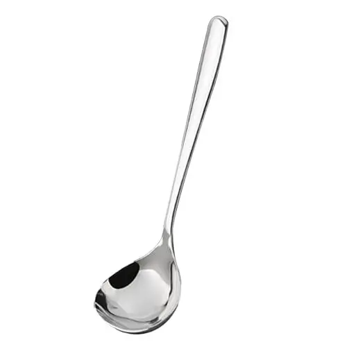 Produktbild: Suppenkelle, groß, Servier-Suppenlöffel, Edelstahl, langer Griff, Edelstahl-Suppenlöffel mit großem rundem Kopf, tiefes Design, leicht zu reinigen, für Lebensmittelzutaten in der