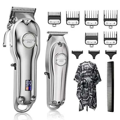 Produktbild: SUPRENT Haarschneidemaschine Profi-elektrischer Haar und Bartschneider Haarschneider Herren/Kinder/Frauen wiederaufladbar Haartrimmer Rasierer mit LED-Disply (Silber)