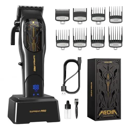 Produktbild: SUPRENT PRO Haarschneidemaschine Profi, Haarschneider Herren Bürstenloser Motor mit Hohem Drehmoment & DLC-beschichteter Keramikklinge, Wiederaufladbar Haarschneider LED Display, Geschenk (Schwarz)