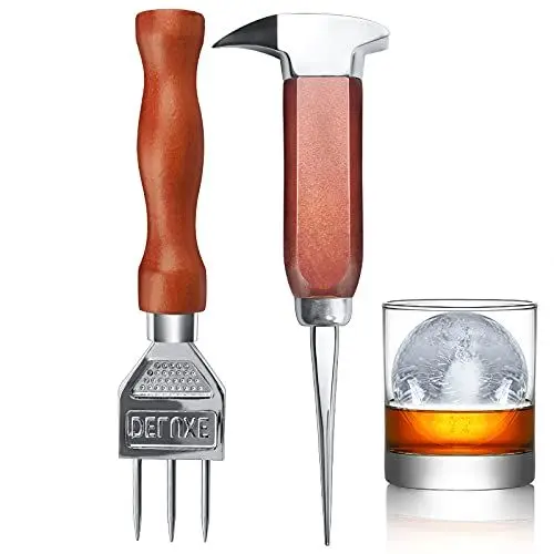 Produktbild: SuproBarware Eispickel-Set mit 5-18,2 cm und 17,2 cm Edelstahl-Eiszerkleinerer mit Holzgriff, japanischer Stil, ideal für Bars und Zuhause