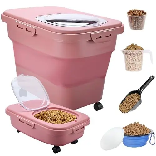 Produktbild: SupRovare Hundefutter Aufbewahrung, 7-10kg Hundefutter Box, Futtertonne Hund,Faltbar Futterbox Hund, Tierfutterbehälter, Dog Food Container, Futterbehälter Für Katzenfutter, Hundefutter(Rosa)