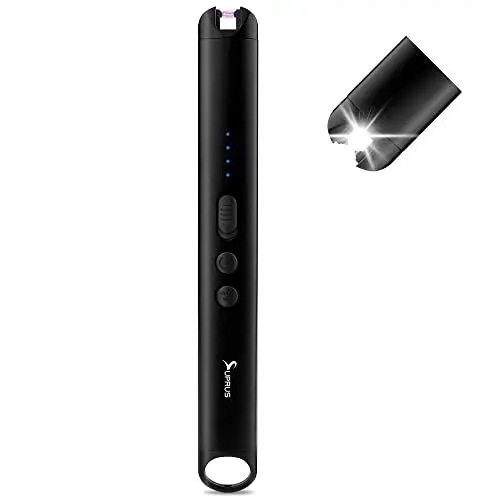 Produktbild: SUPRUS Candle Lighter Arc Winddichtes Flammenloses Feuerzeug Wiederaufladbares USB-Feuerzeug mit LED-Batterieanzeige für Kerzen, Feuerwerk, BBQ, Küche, Grill (Schwarz)
