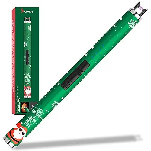 Produktbild: SUPRUS Elektrischer Kerzenanzünder USB-Feuerzeug mit verbesserter LED-Batterieanzeige Sicherheitsschalter Wiederaufladbare Flammenlose Plasma Winddichte Taschengröße für Kerzen Kochen Grills Feuerwerk